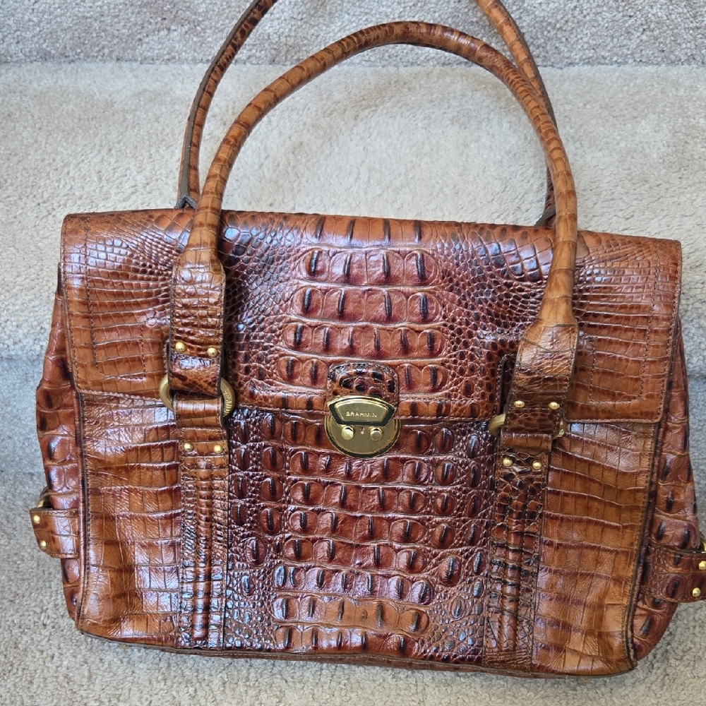 Brahmin Tan Crocodile Embossed Satchel
